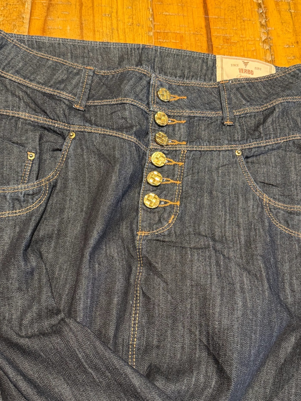 Vintage Brazilian Verbo Embroidered Dark Blue Denim Maxi Skirt - Button Front - Picture 11 of 11